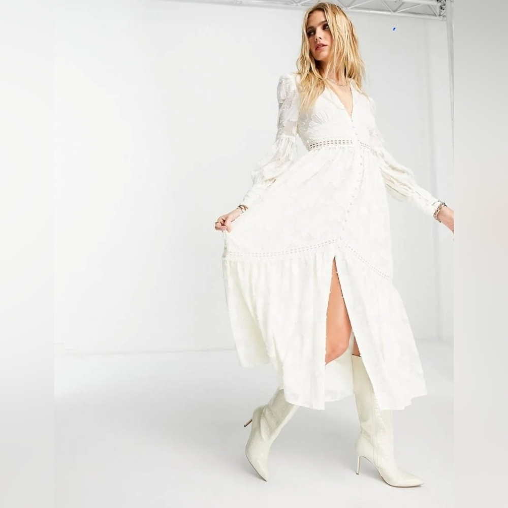 ASOS DESIGN button through midi shirt lace dress size 0